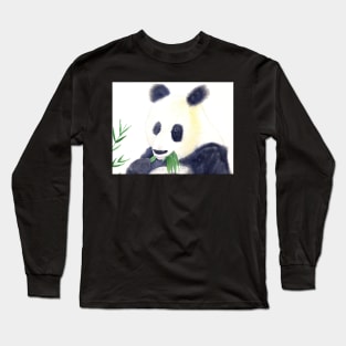 Panda Bear eating Bamboo Watercolor Painting Long Sleeve T-Shirt